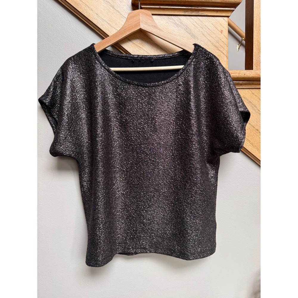 Buffalo David Bitton Womens Metallic Sparkle Top Size L Holiday Party Artsy Glam